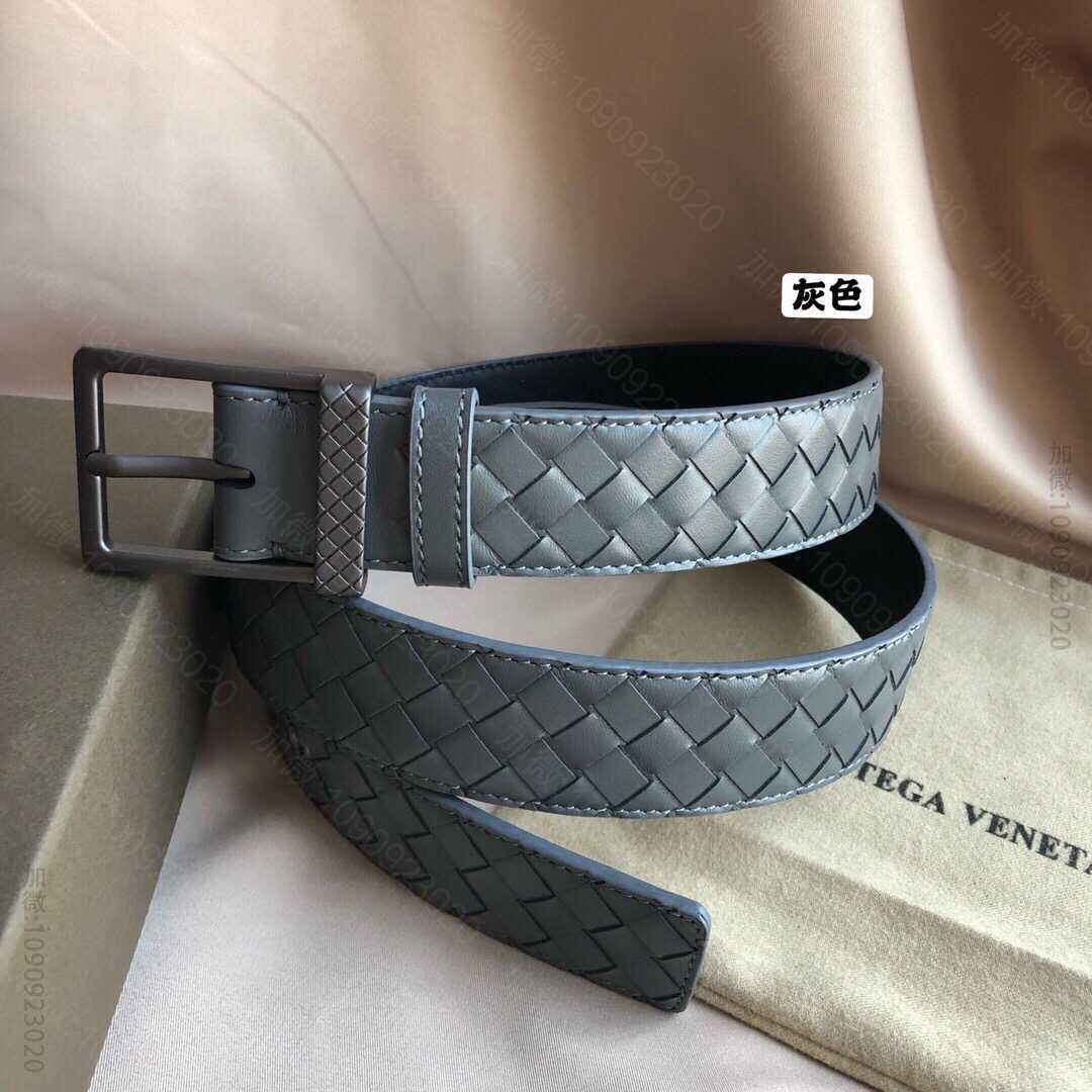 葆蝶家Bottega.Veneta头层牛皮编织精品皮质3.5cm腰带
