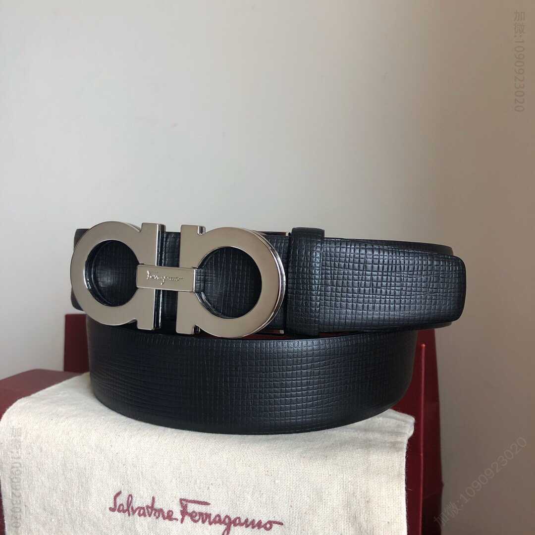 SalvatoreFerragamo菲拉格慕男士3.5cm精致双圈多层金属夹扣腰带