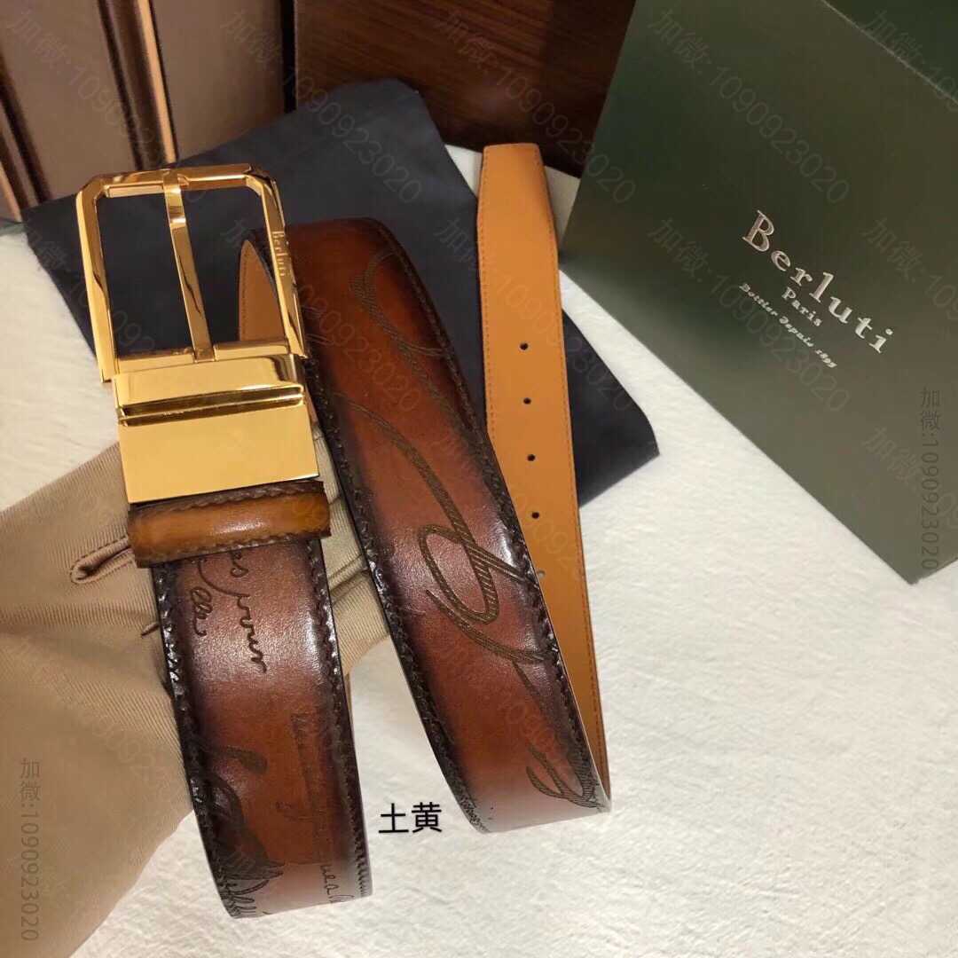 Berluti伯鲁提(又译:伯尔鲁帝)精钢旋转针式金属扣35mm腰带