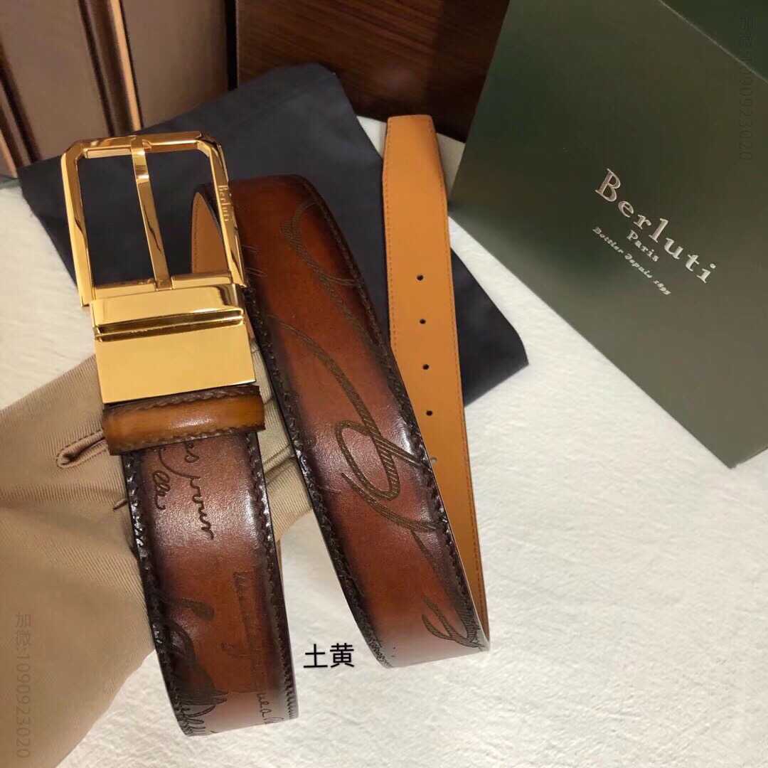 Berluti伯鲁提(又译:伯尔鲁帝)精钢旋转针式金属扣35mm腰带