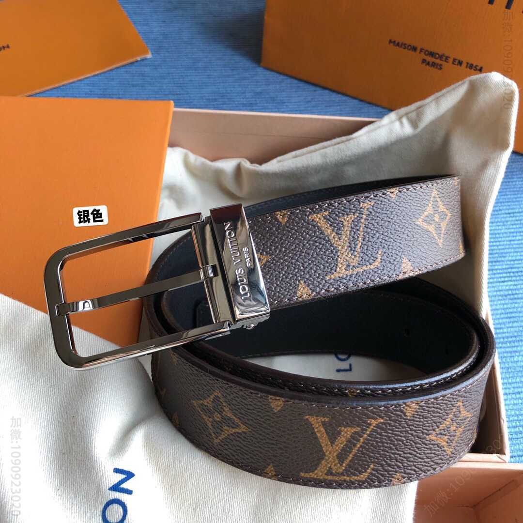 LV/路易威登 标志性Damier帆布和金属针扣皮带帆布腰带系列35毫米