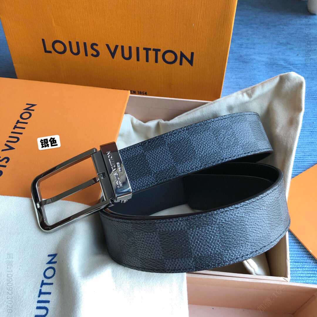 LV/路易威登 标志性Damier帆布和金属针扣皮带帆布腰带系列35毫米