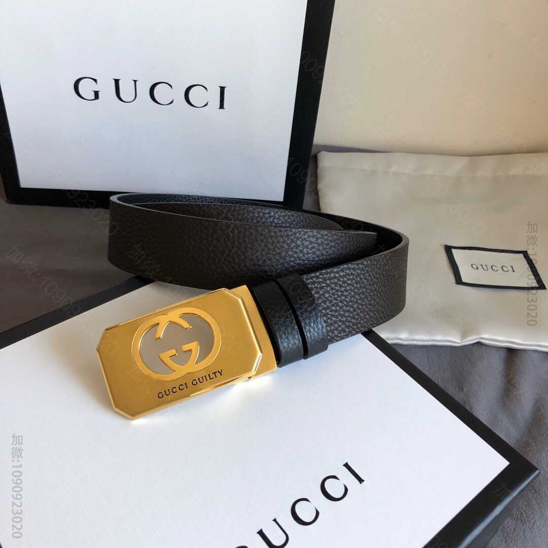 Gucci古驰精钢燃情醉爱镂空金属夹扣搭配头层牛皮荔枝腰带35mm