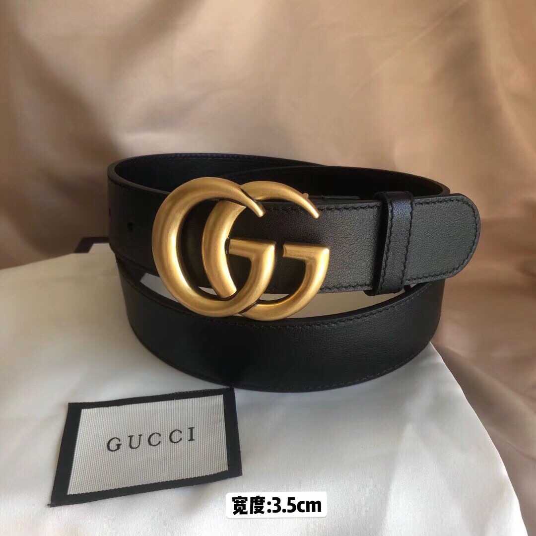 Gucci古驰采用标志性的古铜色GG搭扣男女款3.5cm腰带