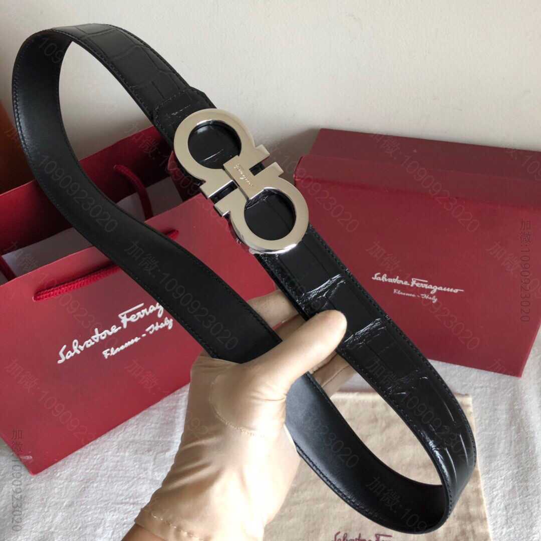 SalvatoreFerragamo菲拉格慕男士3.5cm精致双圈金属挂扣，...
