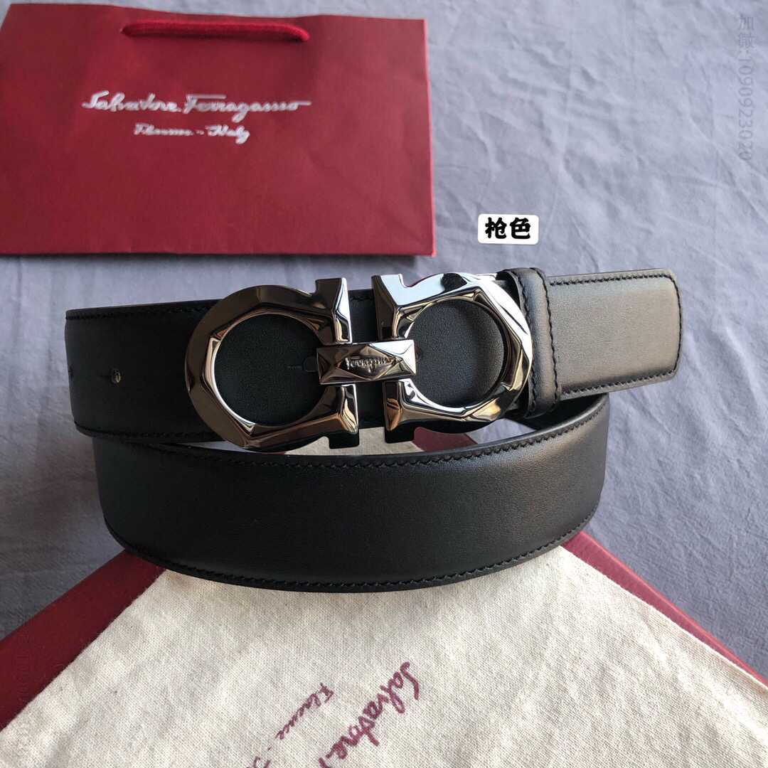 SalvatoreFerragamo菲拉格慕男士3.5cm新款菱形切面金属夹扣腰带
