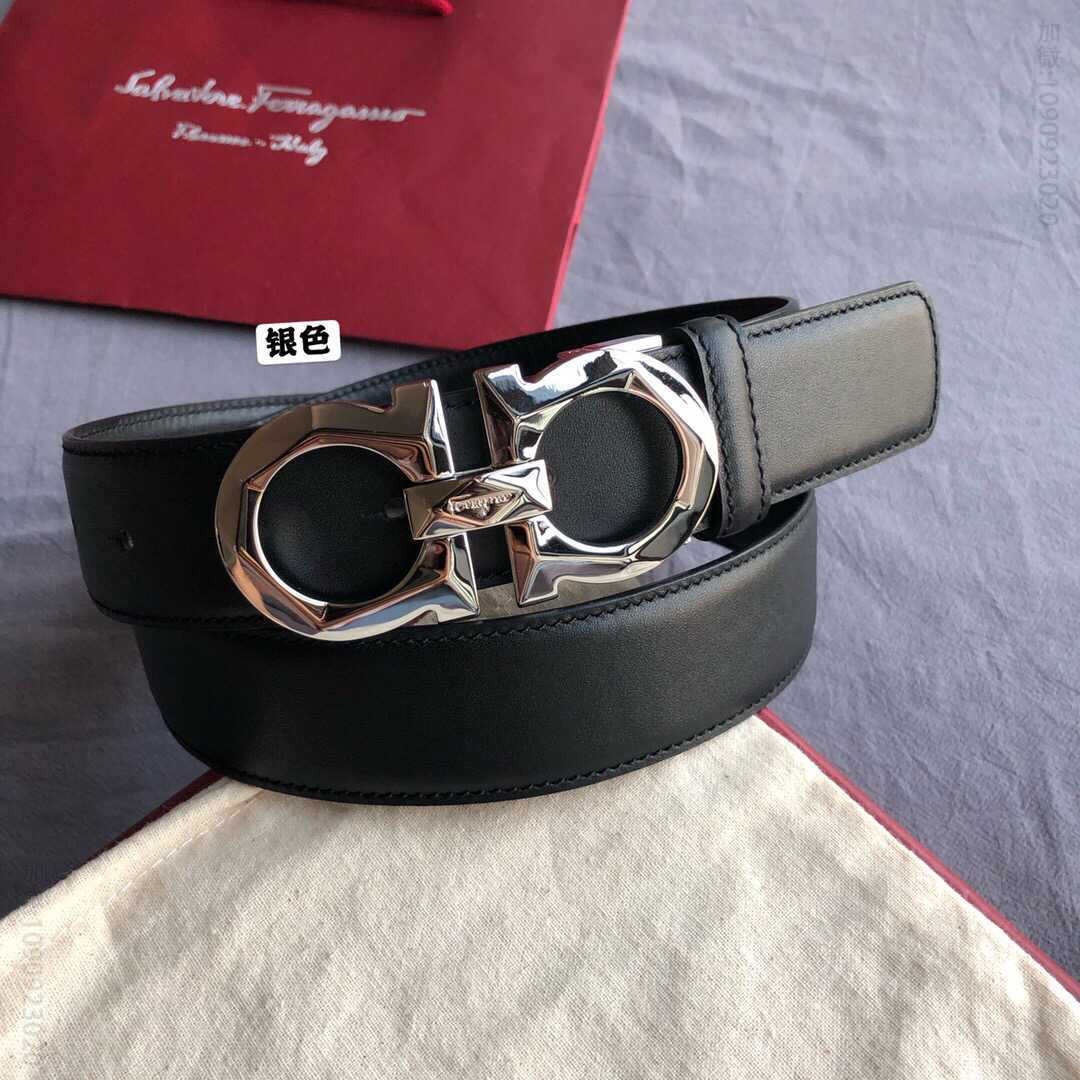 SalvatoreFerragamo菲拉格慕男士3.5cm新款菱形切面金属夹扣腰带
