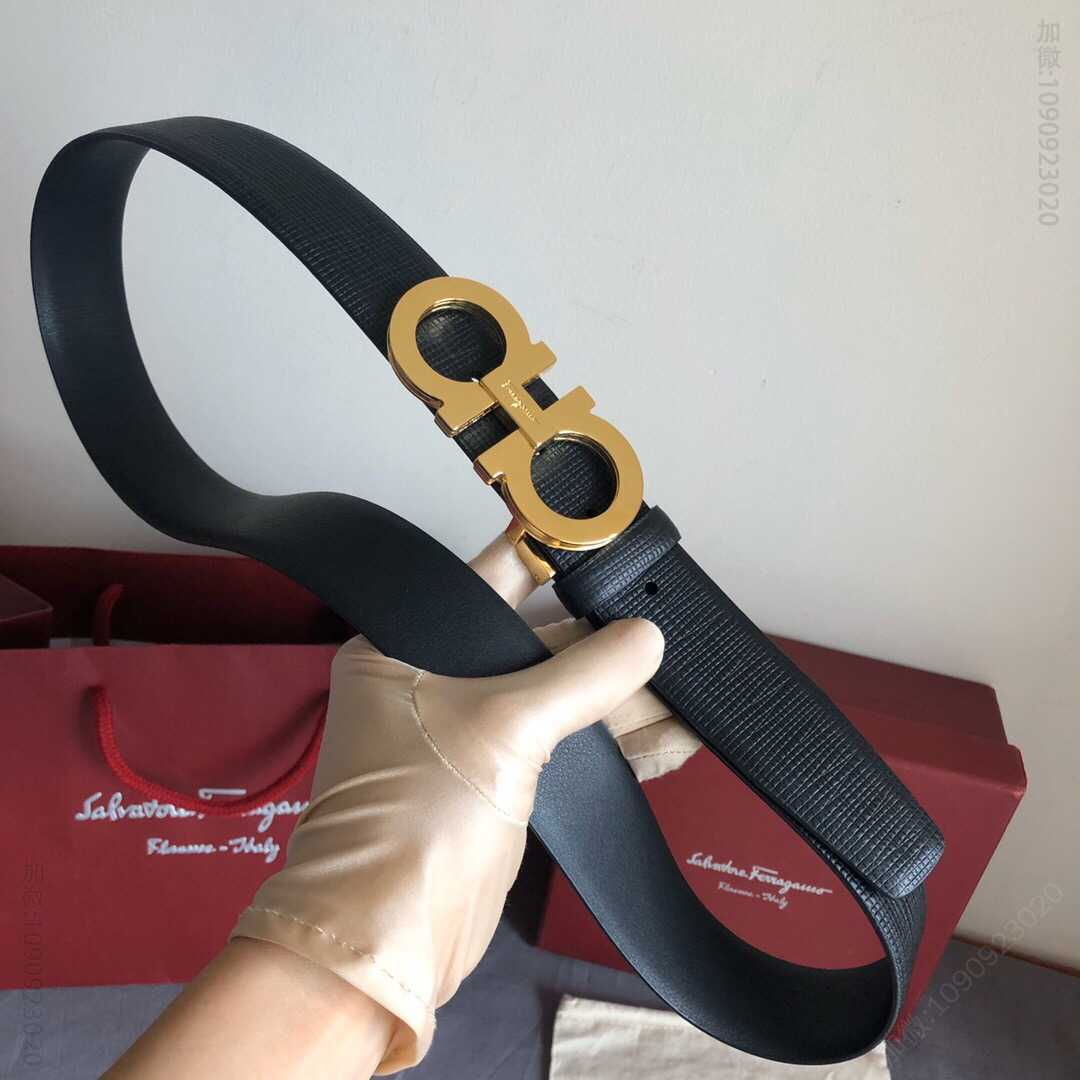 SalvatoreFerragamo菲拉格慕男士3.5cm精致双圈多层金属夹扣腰带
