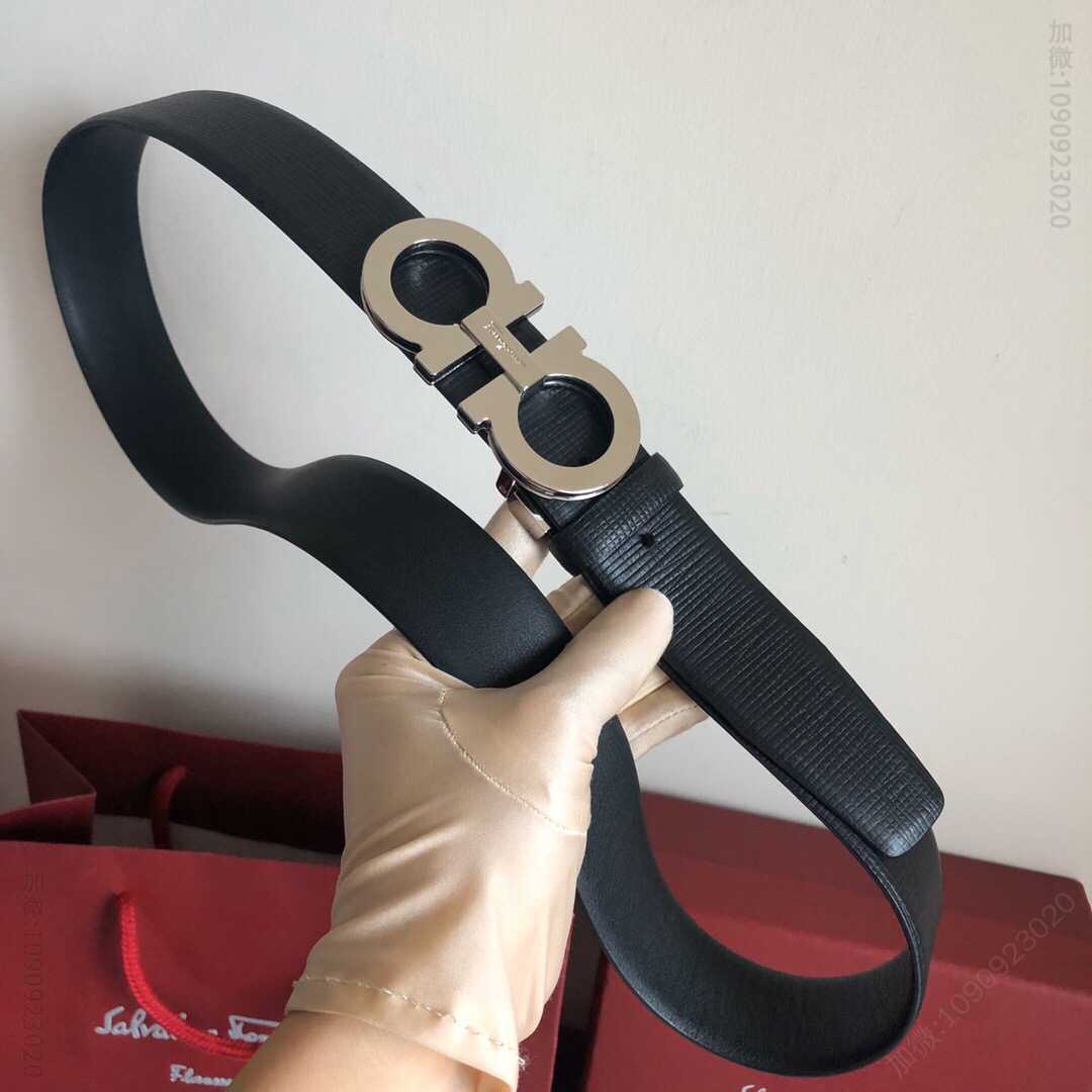 SalvatoreFerragamo菲拉格慕男士3.5cm精致双圈多层金属夹扣腰带