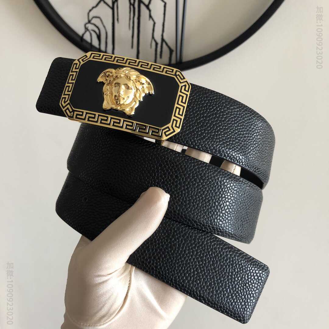 范思哲(Versace)头层牛皮珍珠纹理3.8cm腰带