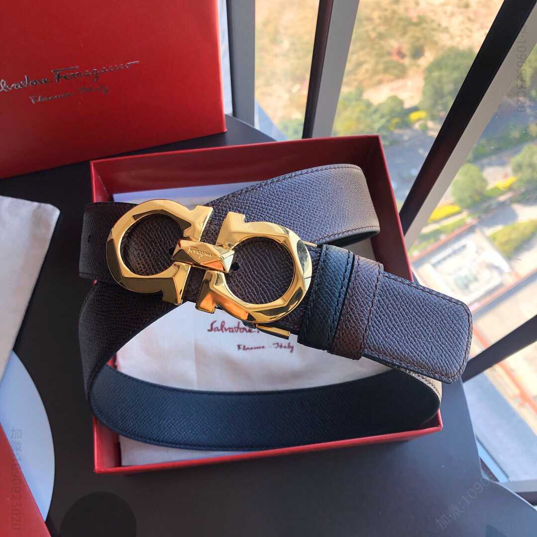SalvatoreFerragamo菲拉格慕男士3.5cm新款菱形切面金属夹扣腰带