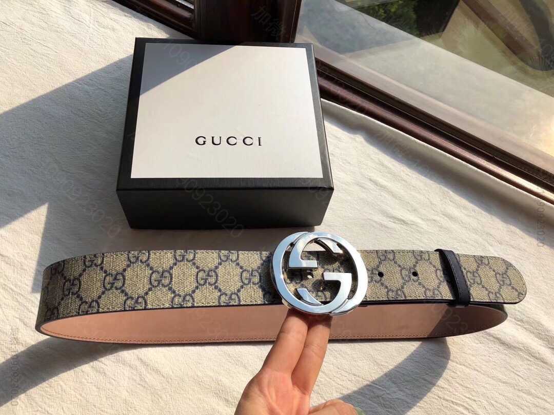 Gucci古驰男士时尚休闲帆布双G印花挂钩头腰带3.8cm