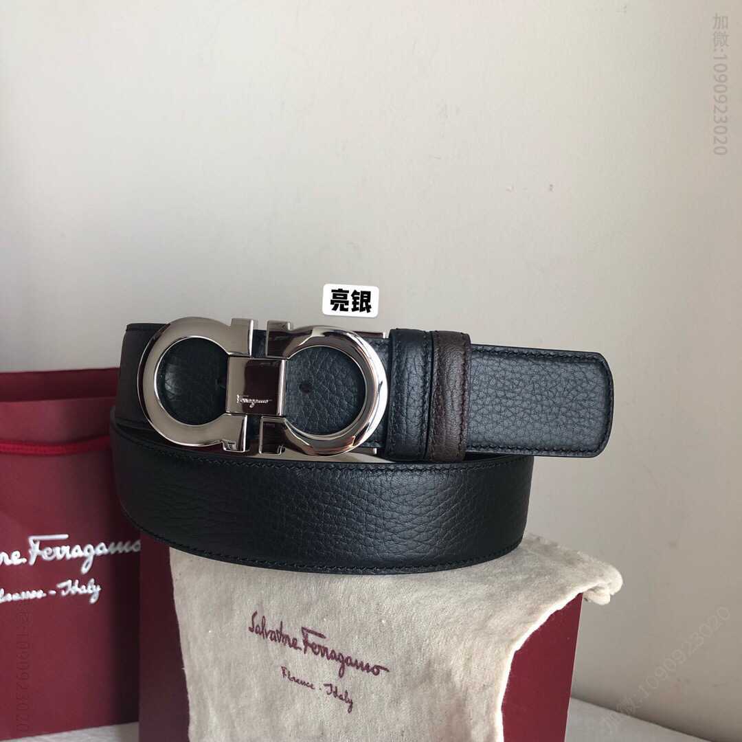 SalvatoreFerragamo菲拉格慕男士3.5cm专柜款版型双圈金属夹扣腰带