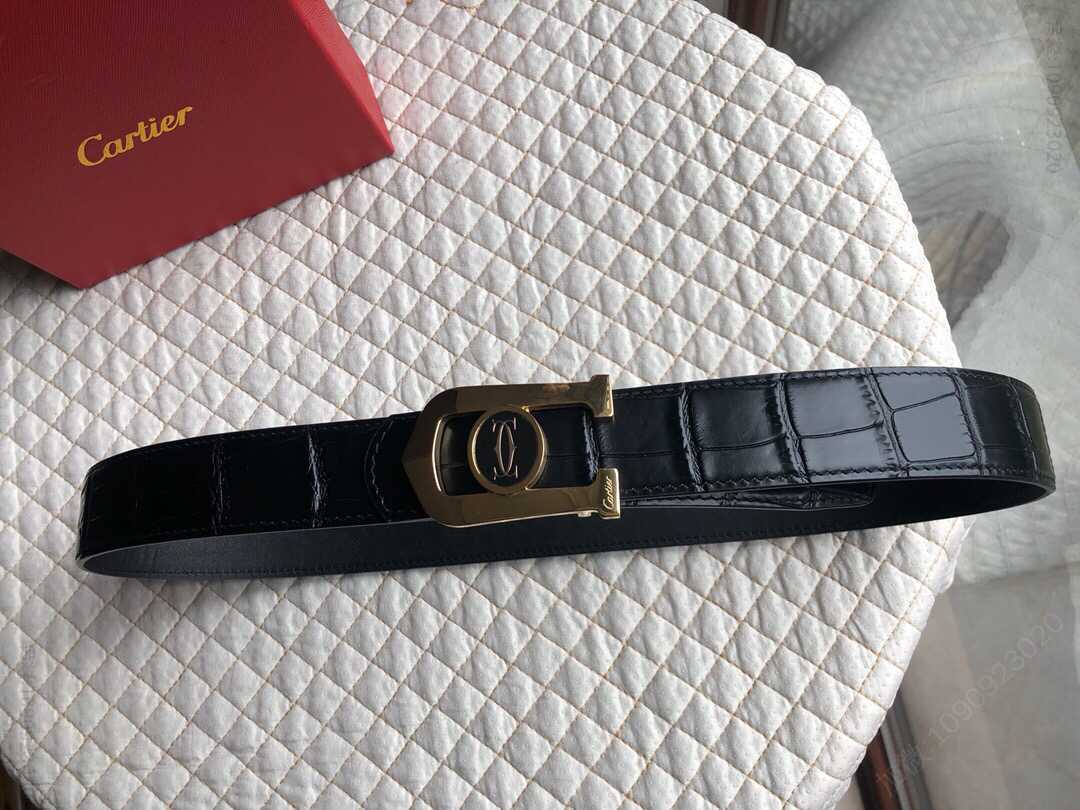 Louis-FranoisCartier精钢双C滴胶金属挂扣头层牛皮鳄鱼纹理男士3.5cm腰带