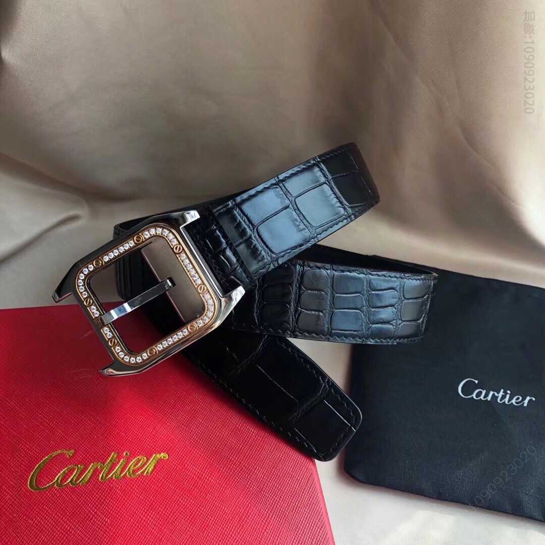 Cartier卡地亚精钢镶嵌钻针式扣搭配头层牛皮腰带3.5cm