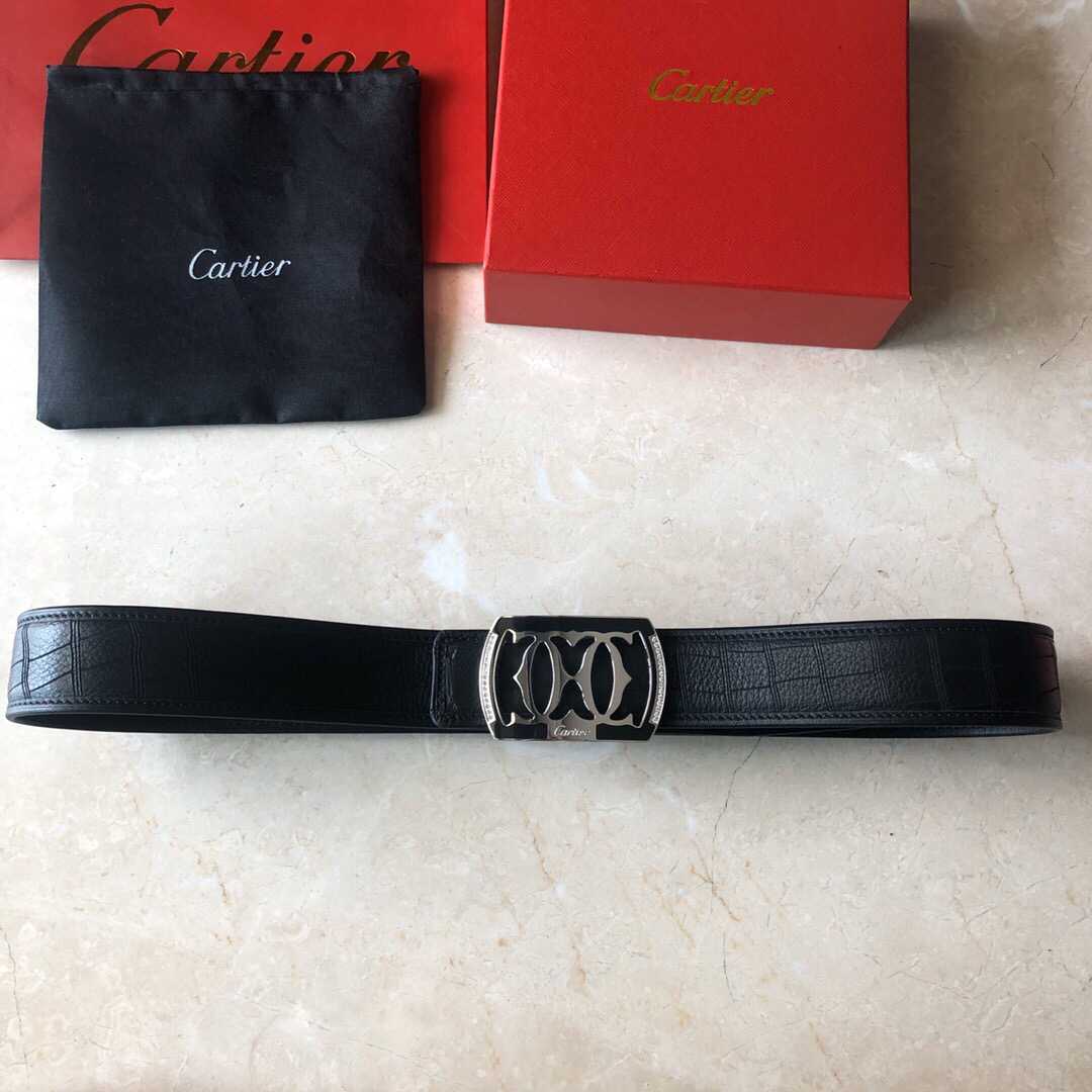 Cartier卡地亚精钢双C树脂镶嵌钻扣搭配头层高档鹿皮男款3.8cm腰带
