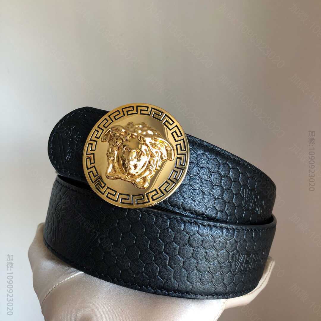 VERSACE范思哲男士黑色头层牛皮腰带搭配精致美杜莎人头挂扣腰带3.8cm