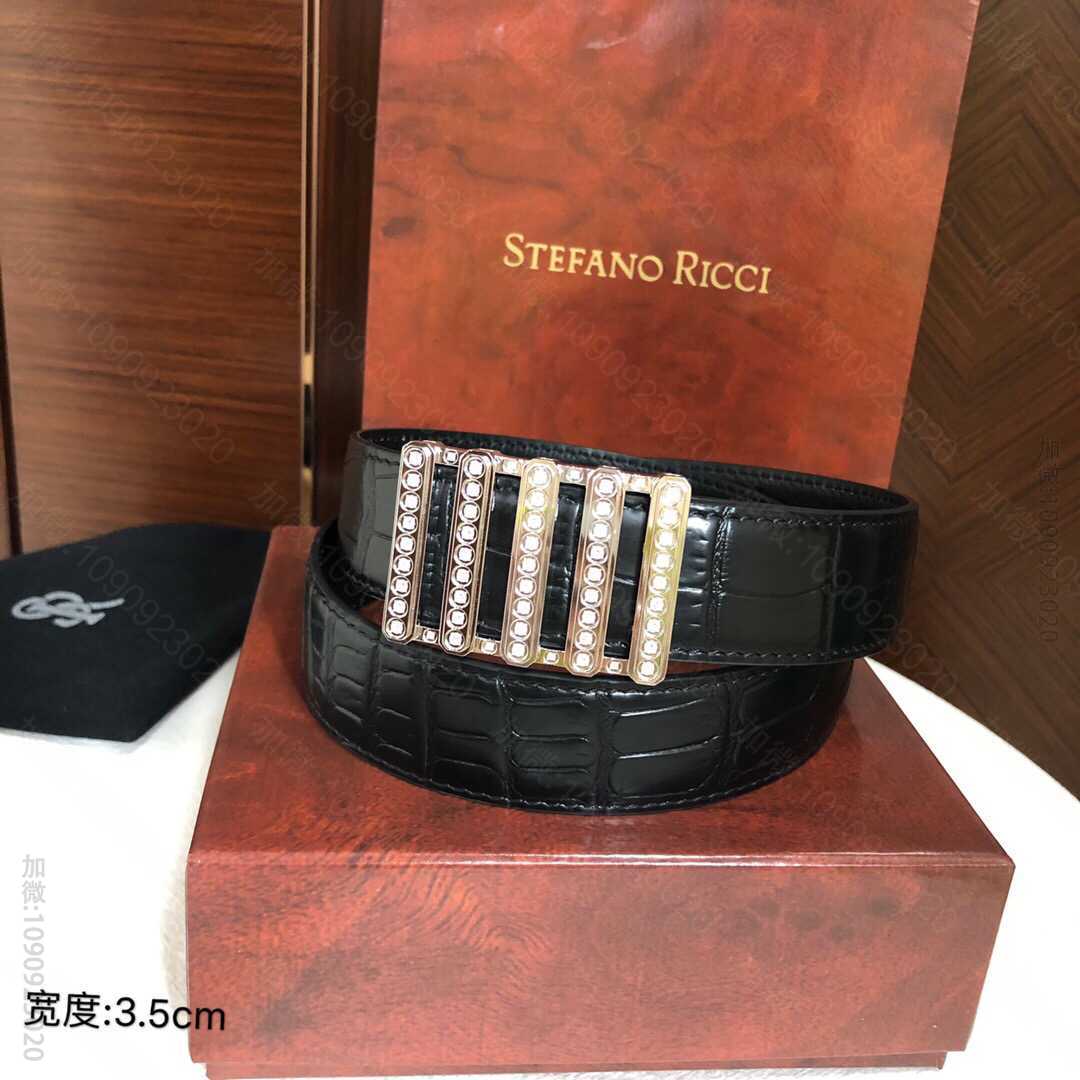 STEFANORICCI史蒂芬.劳尼治进口头层牛皮精仿鳄鱼纹腰带3.5cm