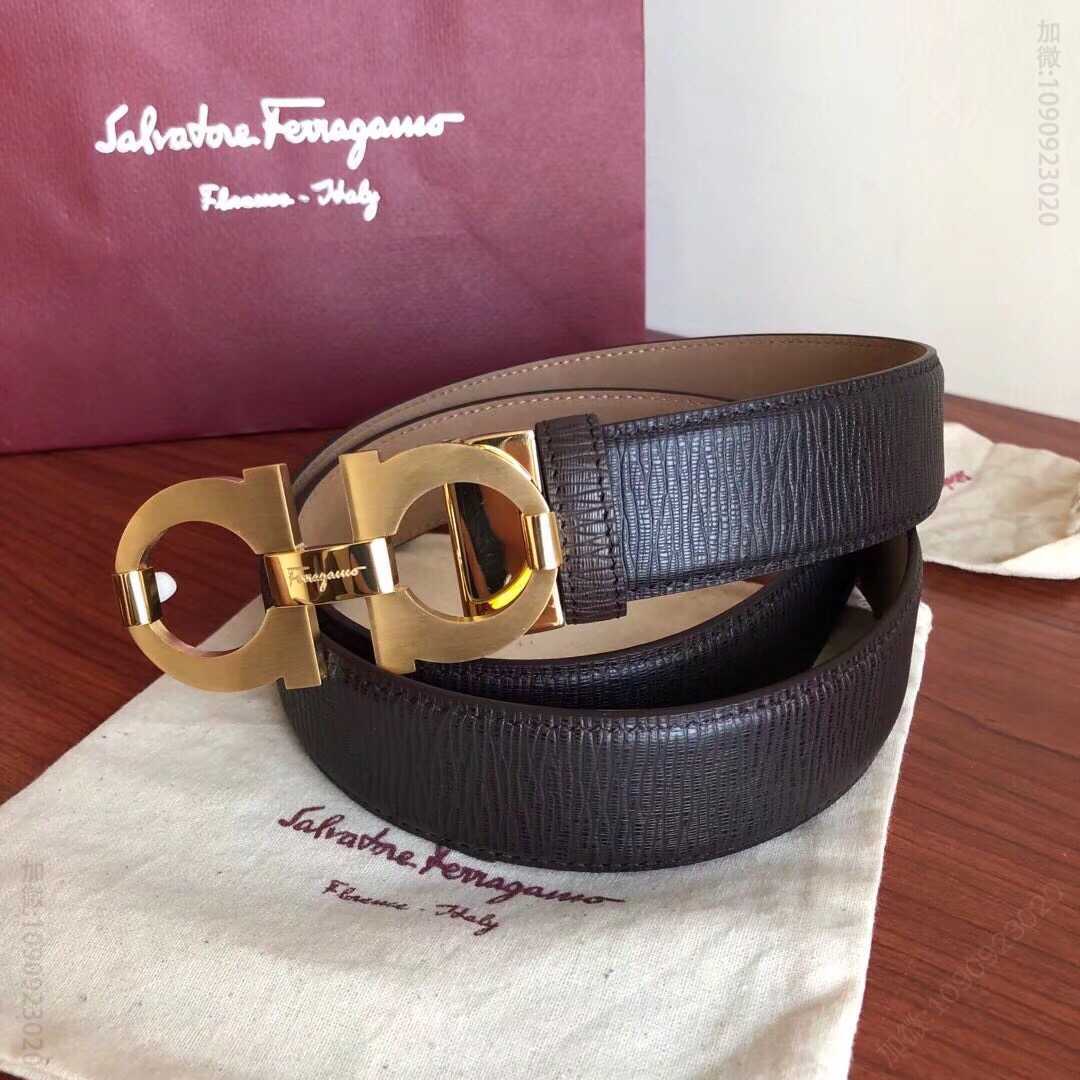 SalvatoreFerragamo菲拉格慕男士3.5cm精钢金属夹扣，头层牛皮腰带