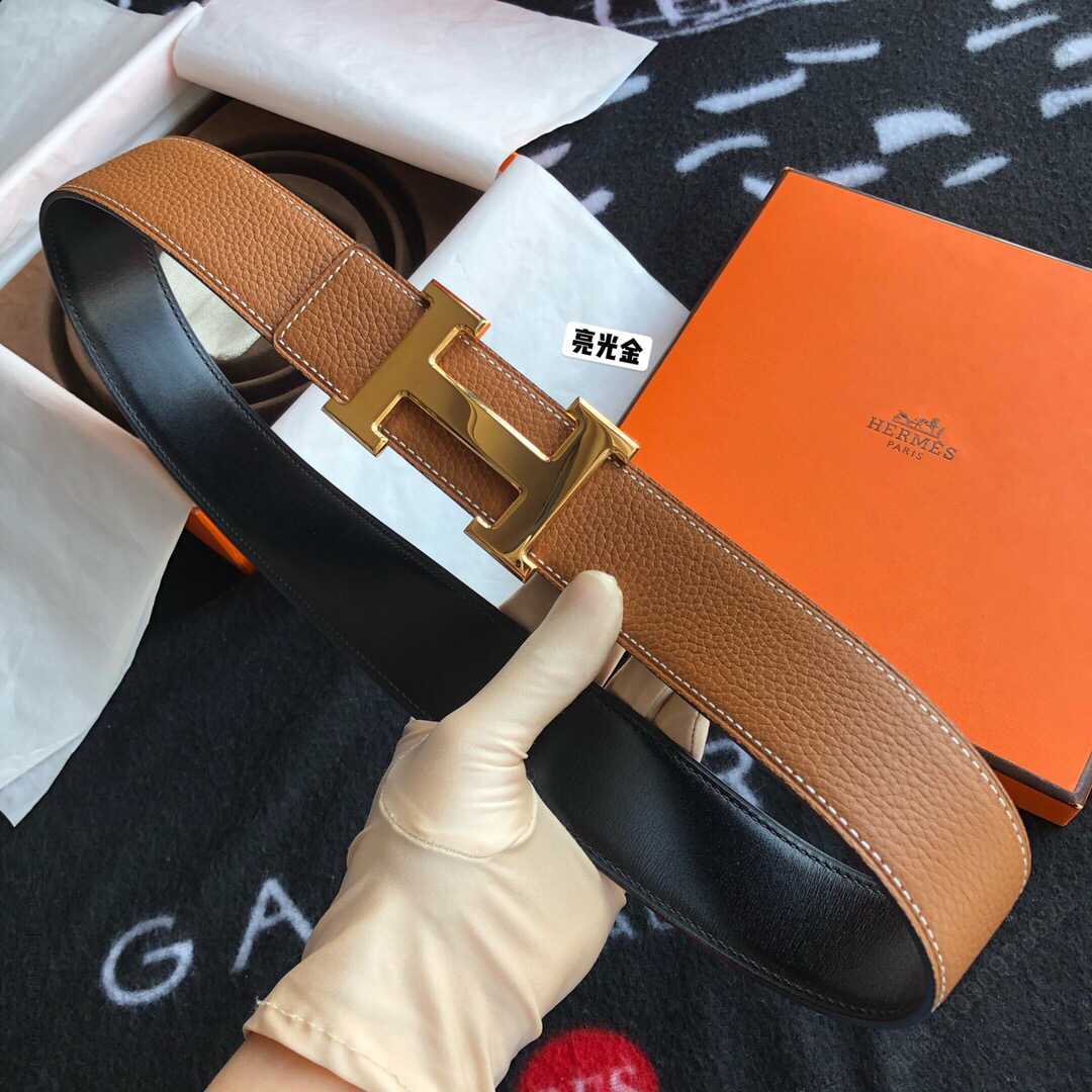 Hermes马仕经典H亮光金色/钯扣，进口togo皮小牛皮38mm原单品质腰带