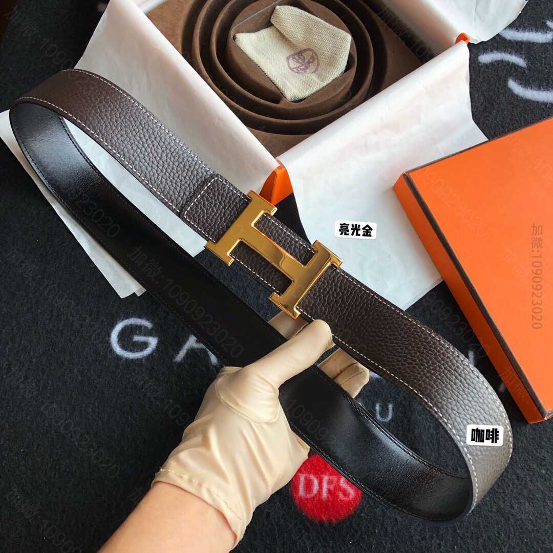 Hermes马仕经典H亮光金色/钯扣，进口togo皮小牛皮38mm原单品质腰...