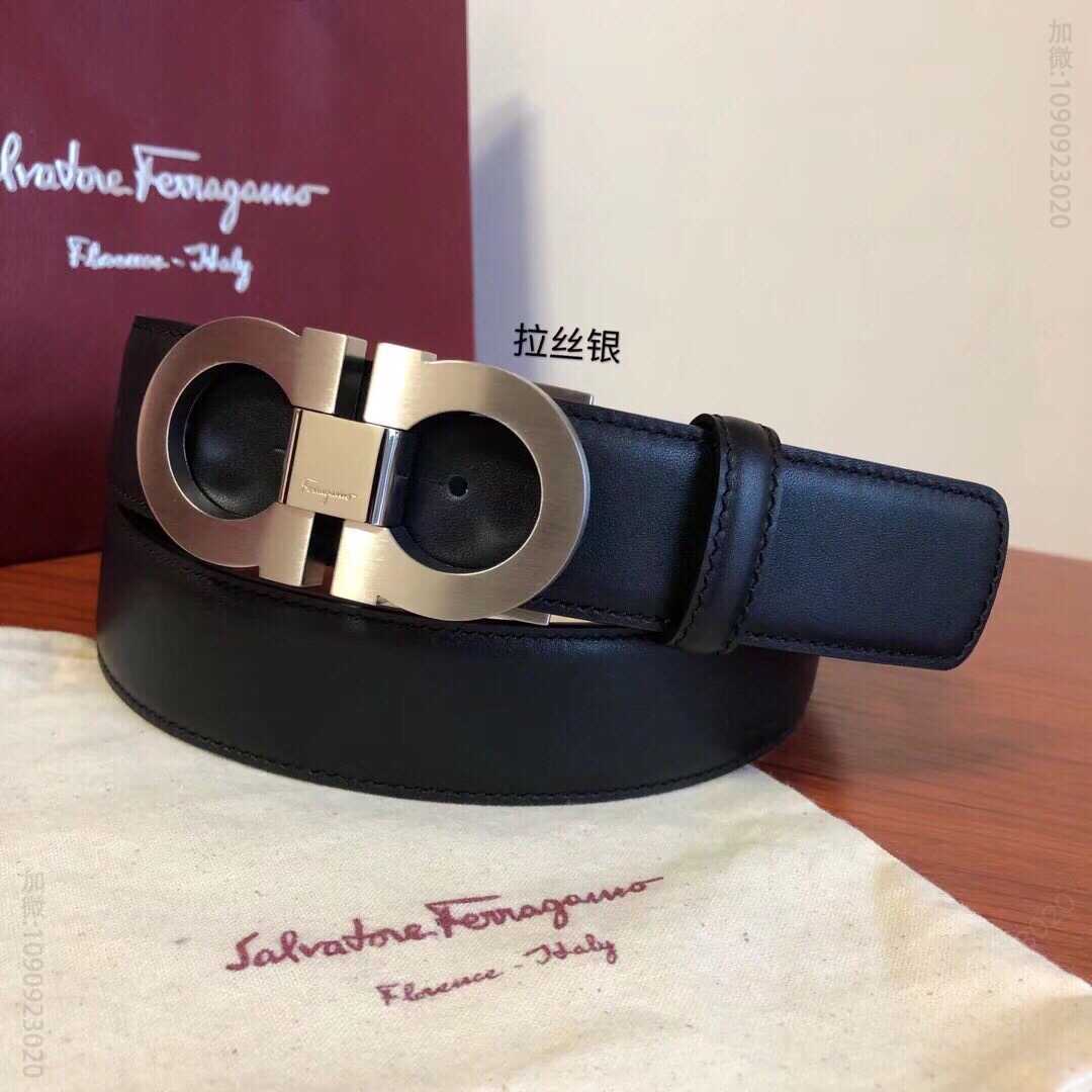 菲拉格慕男士牛皮黑色黑棕色双面可用经典永恒专柜版型板扣腰带3.5cm