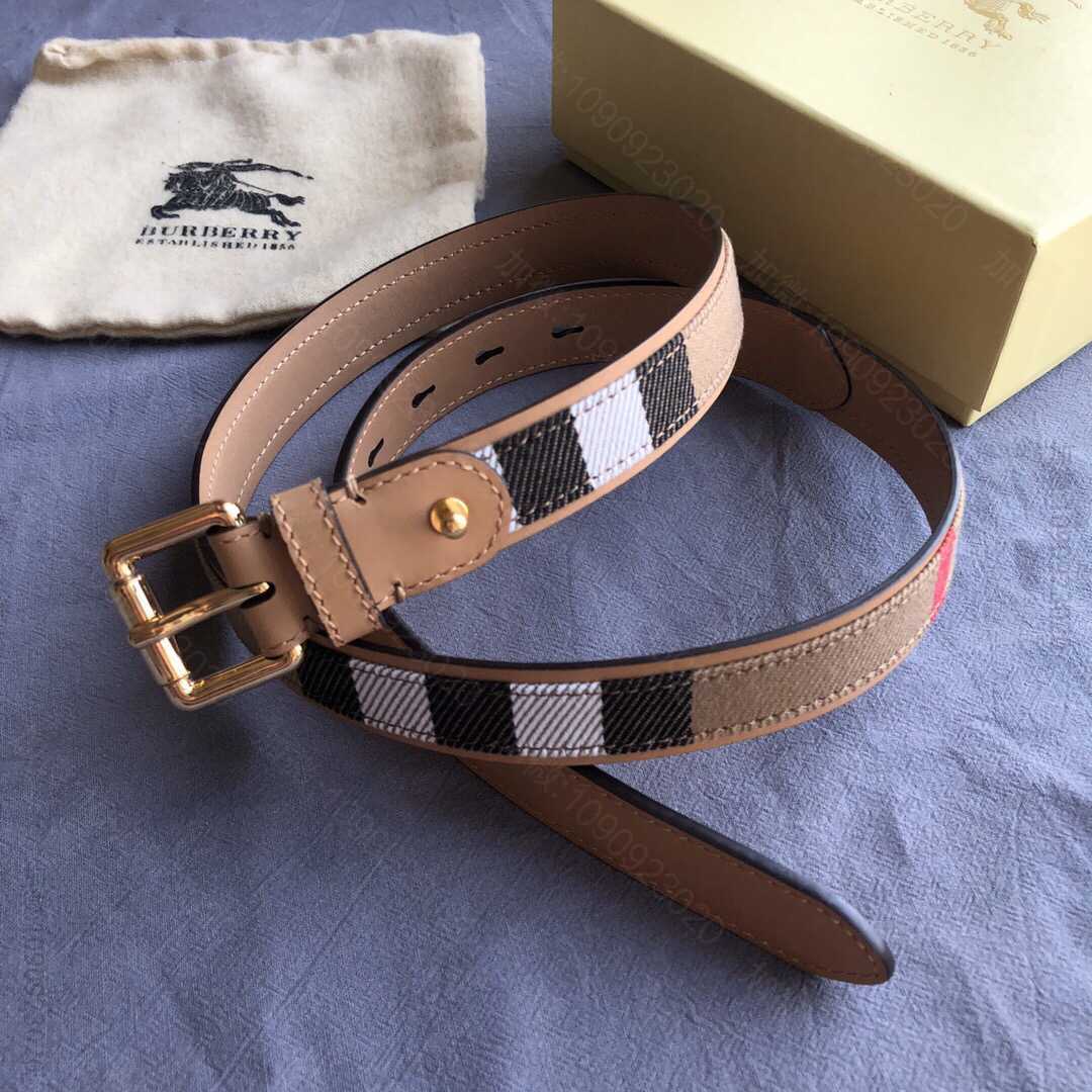 BURBERRY博柏利2.5cm格纹帆布与牛皮拼接女士腰带