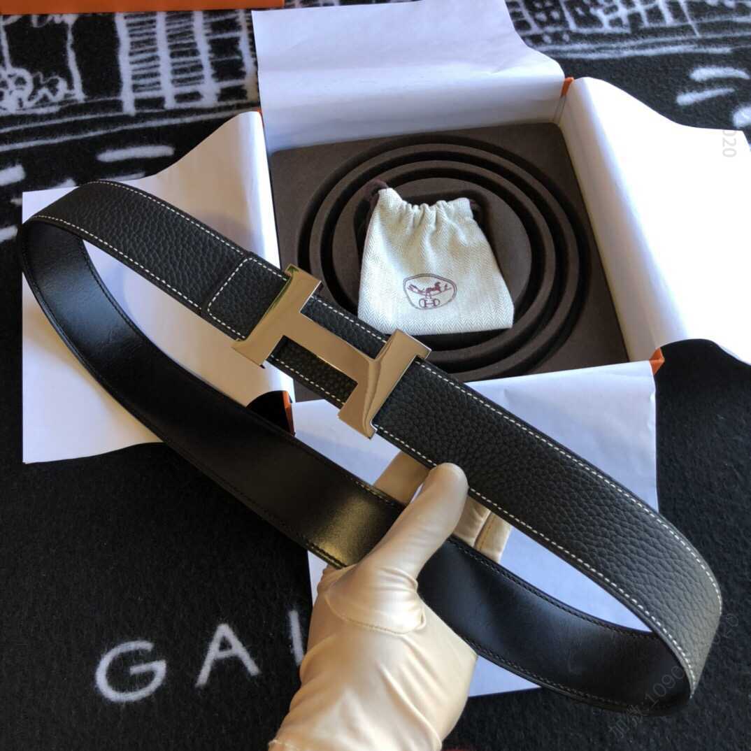 Hermes爱马仕 原单品质H四角焊点亮光金色/钯扣，进口togo皮小牛皮男士38mm腰带