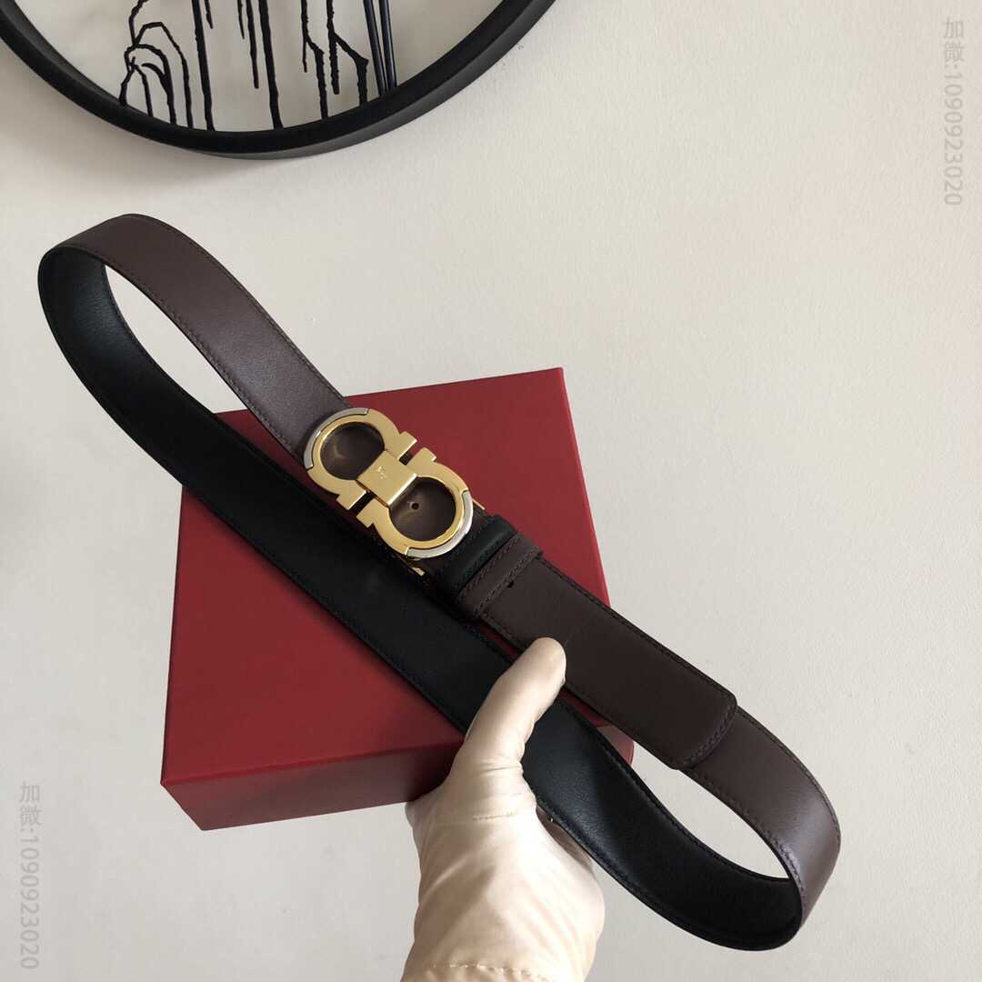 Ferragamo.菲拉格慕Gancini扣饰3.5cm时髦的双面腰带