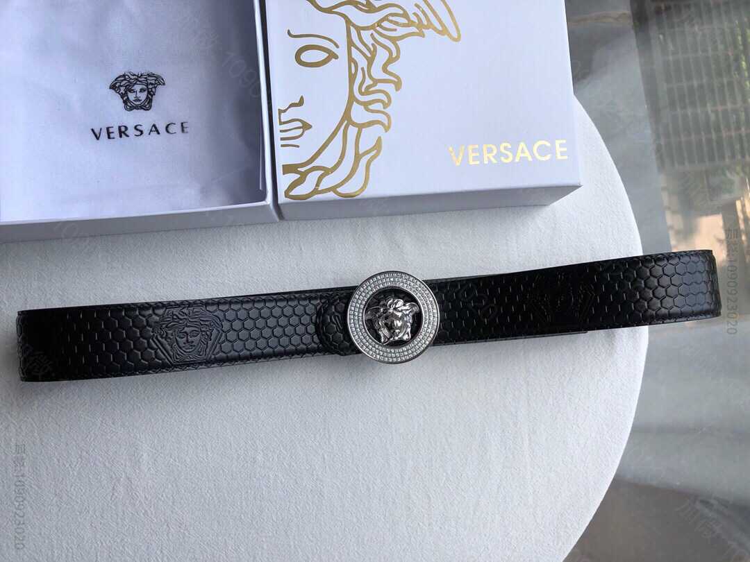 VERSACE范思哲男士黑色头层牛皮美杜莎标志腰带3.8cm