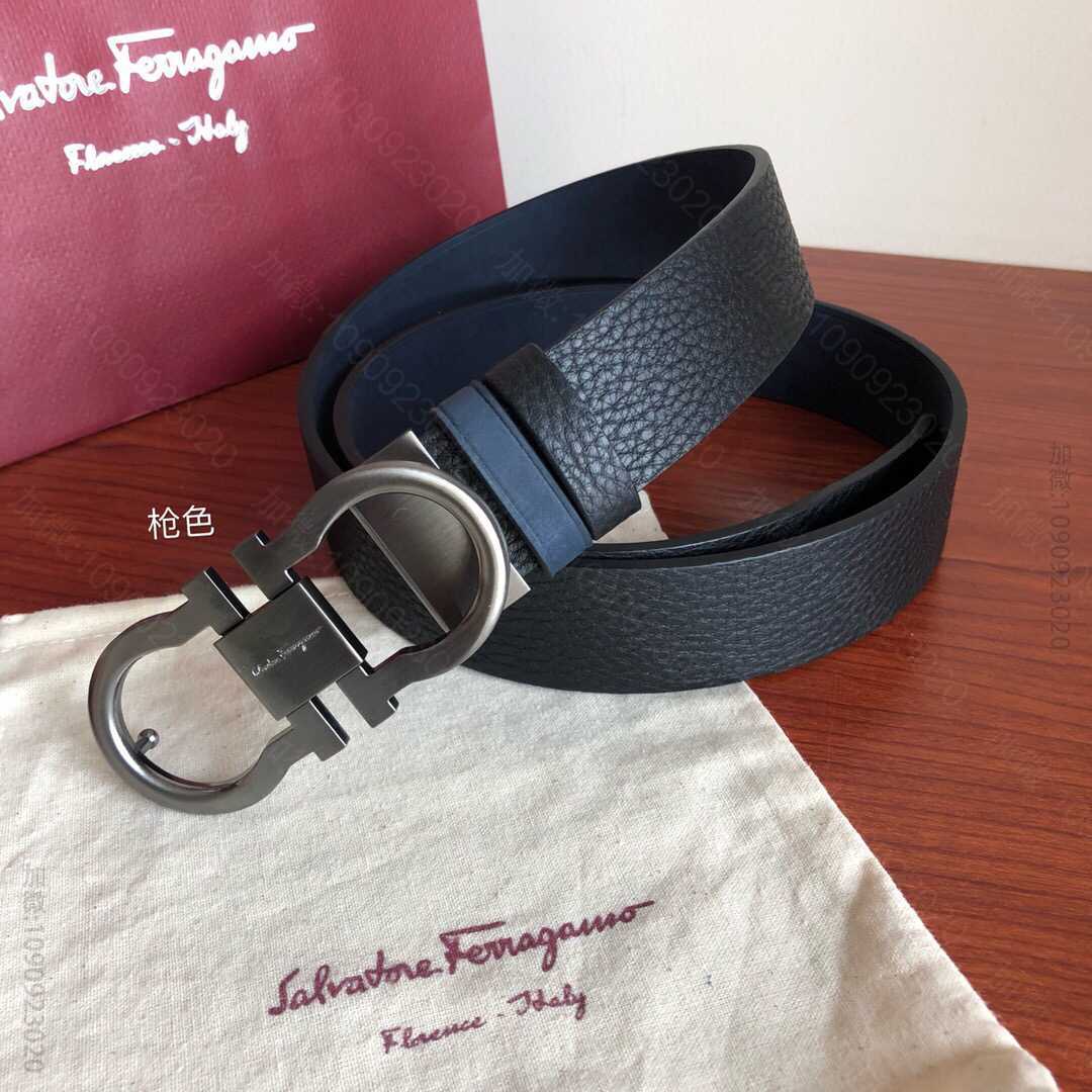 SalvatoreFerragamo菲拉格慕男士3.5cm精品金属夹扣，头层...