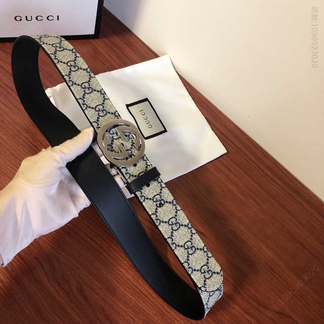 GUCCI古驰腰带男款双G旋转金属扣，黑棕色牛皮双面可用35mm 