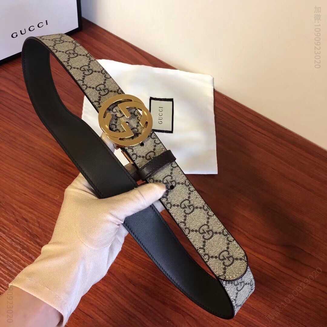 GUCCI古驰腰带男款双G旋转金属扣，黑棕色牛皮双面可用35mm 
