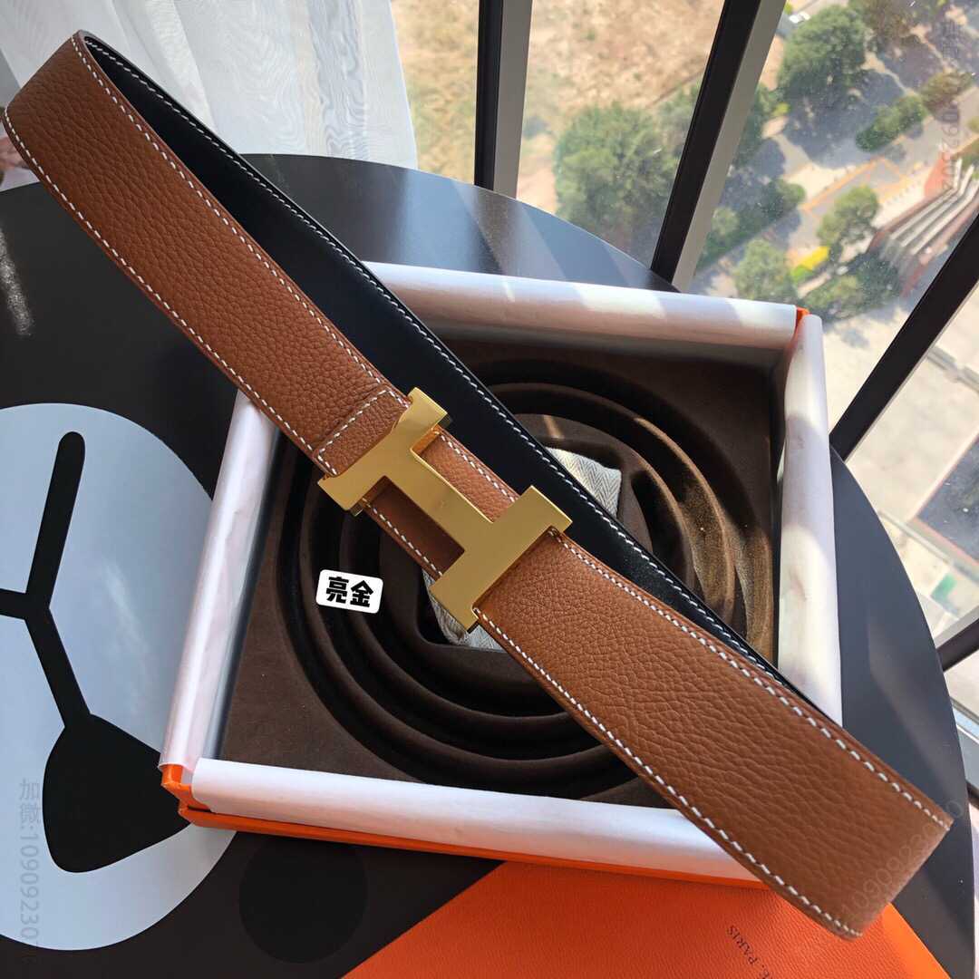 爱马仕 原单品质进口精选优质皮，搭配精钢四角亮面金属挂扣腰带3.8cm