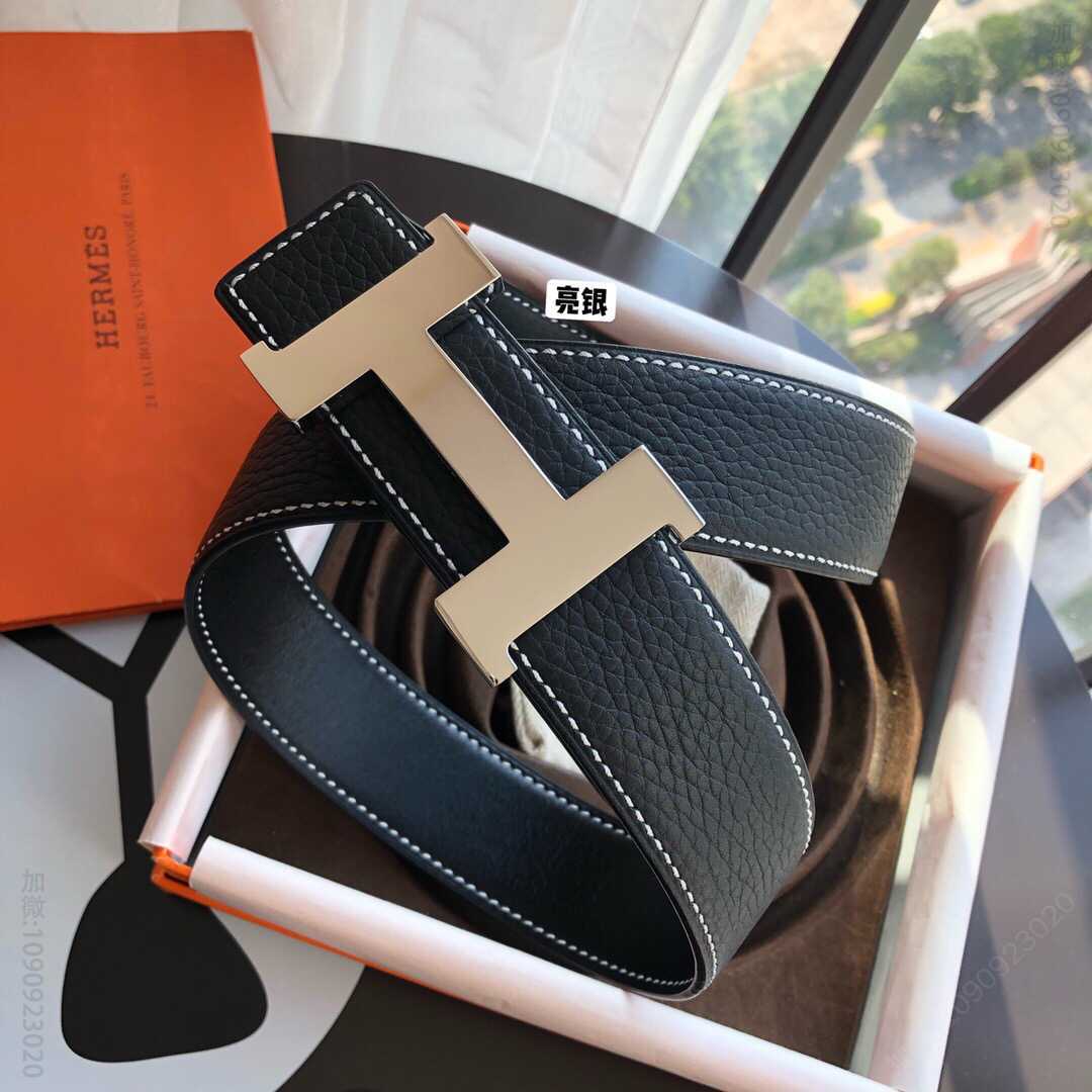 爱马仕 原单品质进口精选优质皮，搭配精钢四角亮面金属挂扣腰带3.8cm