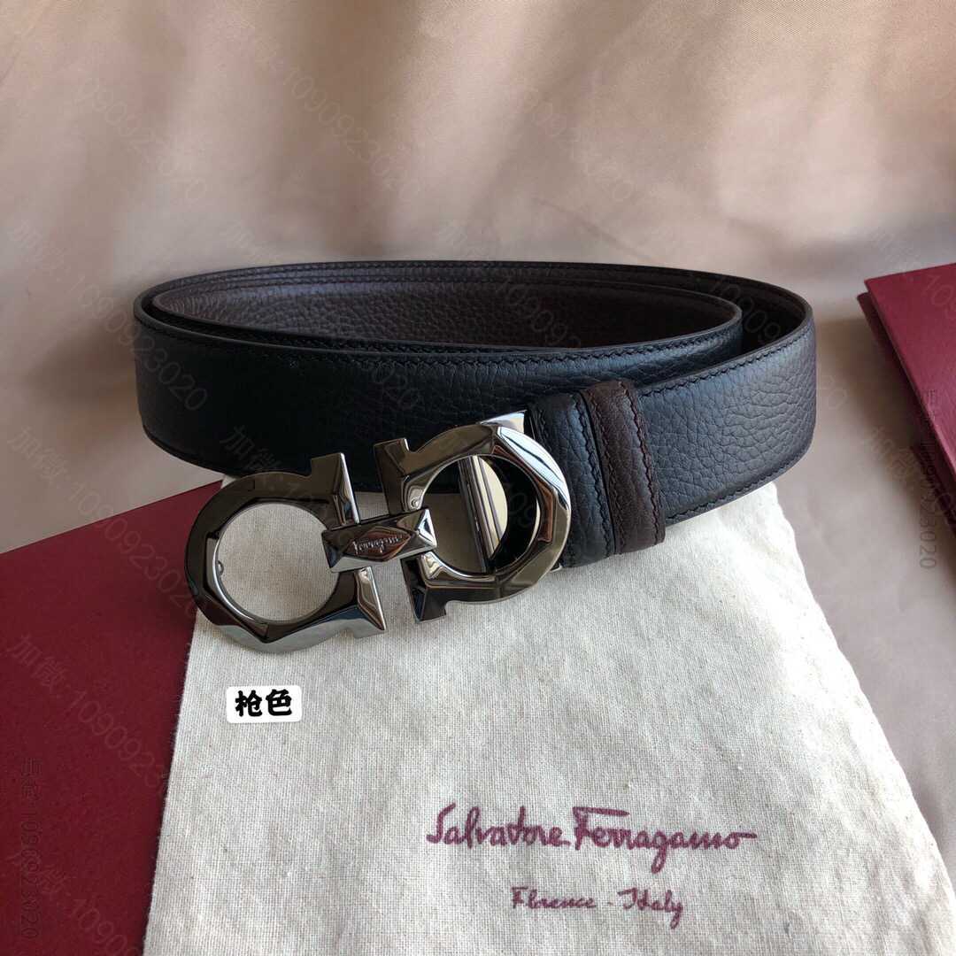SalvatoreFerragamo菲拉格慕男士3.5cm新款切面金属夹扣腰...