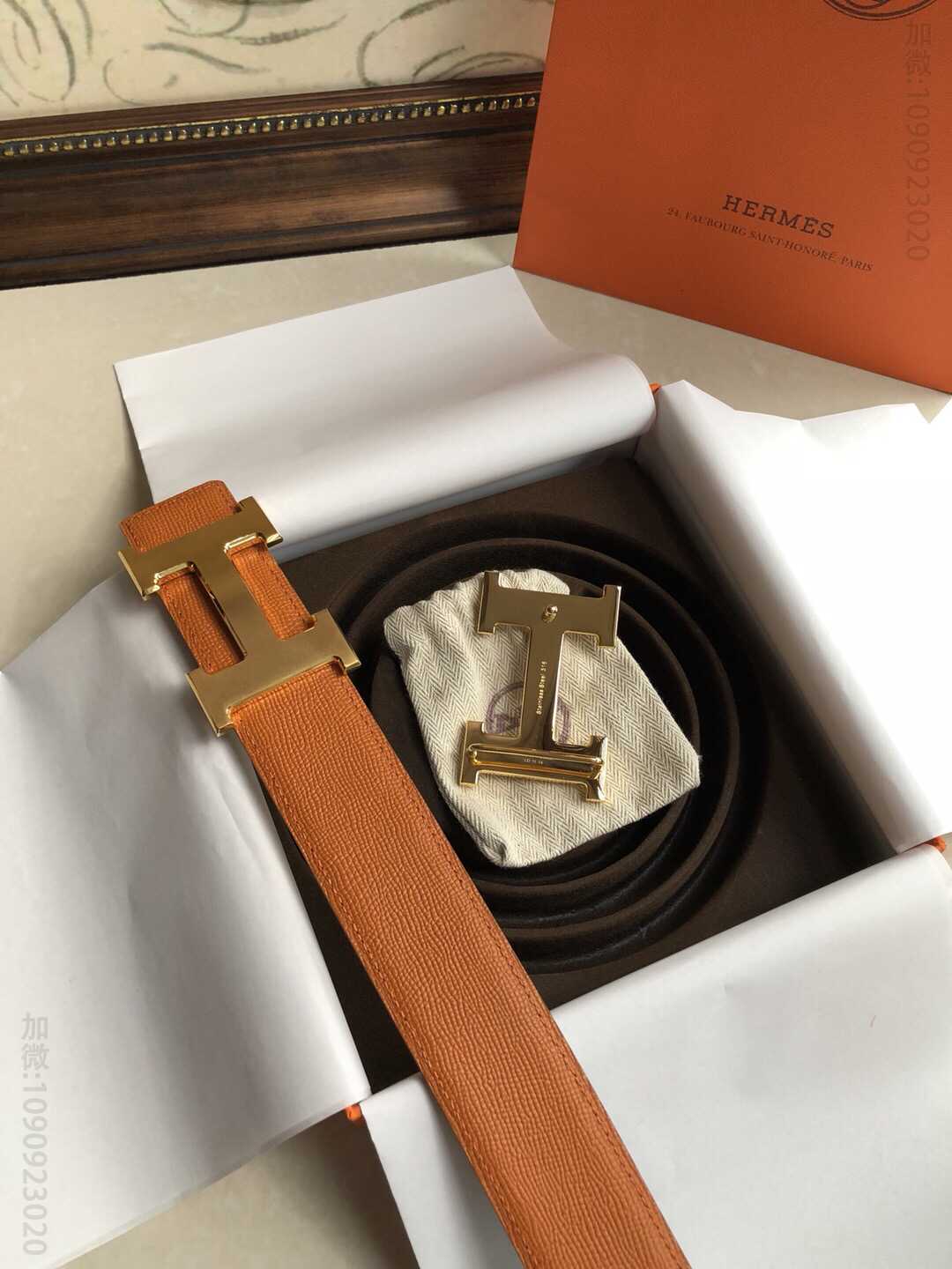 HERMES爱马仕双面用原版皮手掌纹金属H大Logo男士腰带38MM