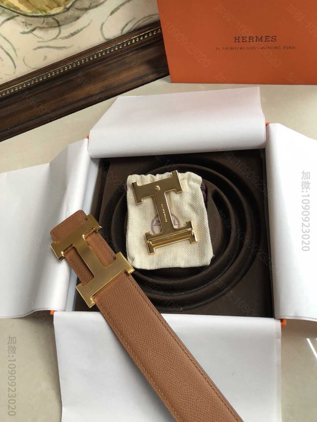 HERMES爱马仕双面用原版皮手掌纹金属H大Logo男士腰带38MM