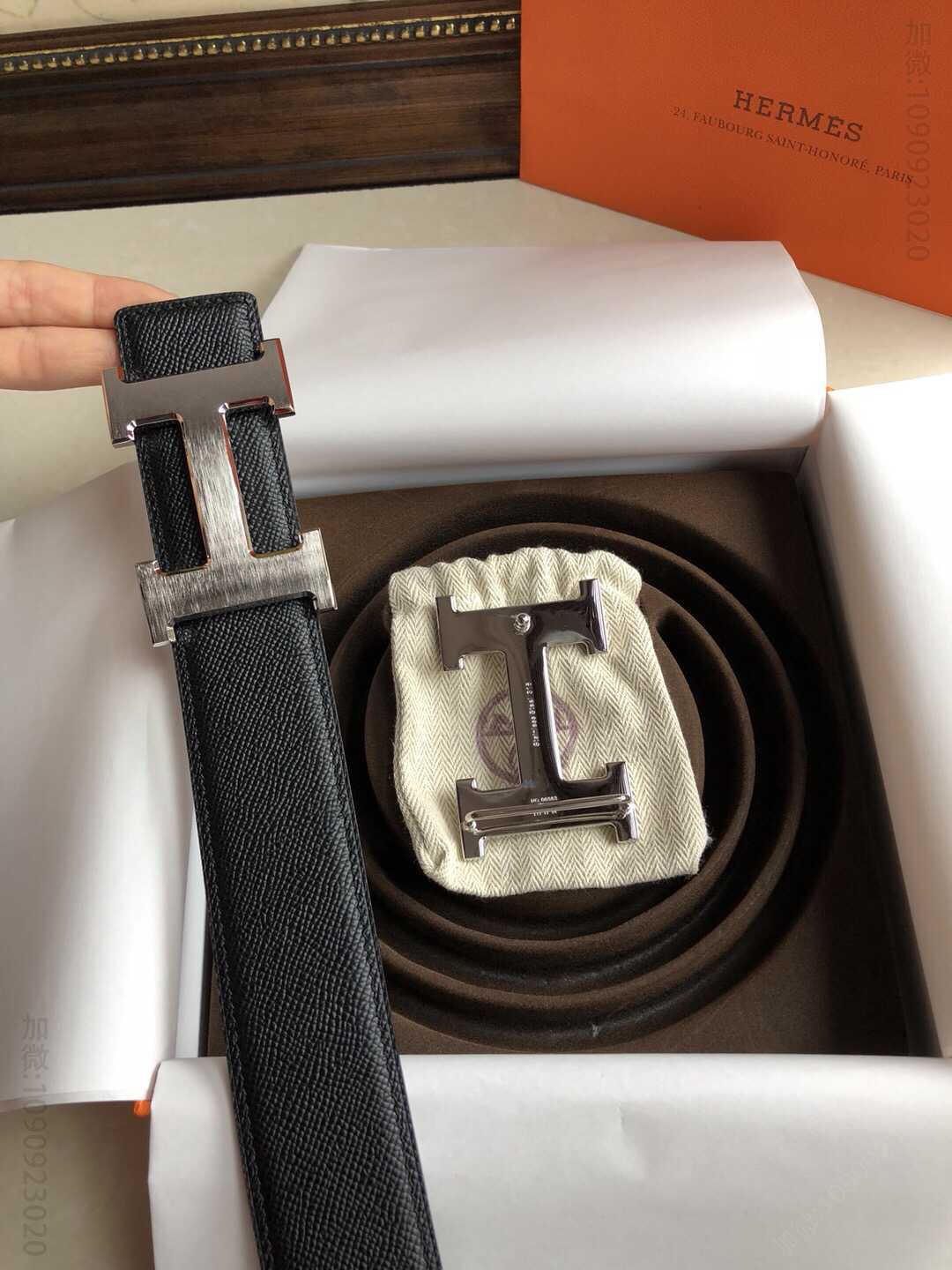 HERMES爱马仕双面用原版皮手掌纹金属H大Logo男士腰带38MM