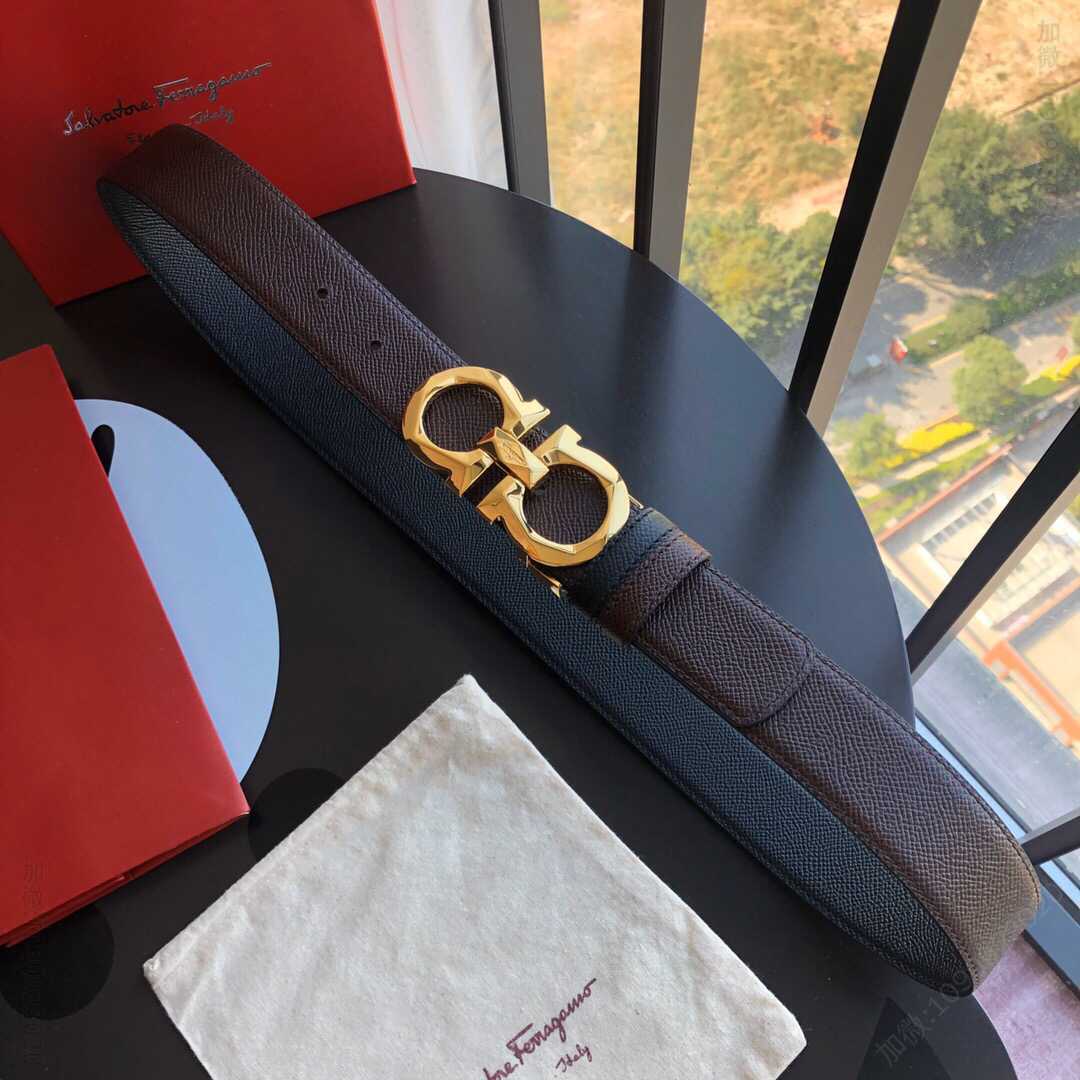 SalvatoreFerragamo菲拉格慕男士3.5cm新款菱形切面金属夹扣腰带
