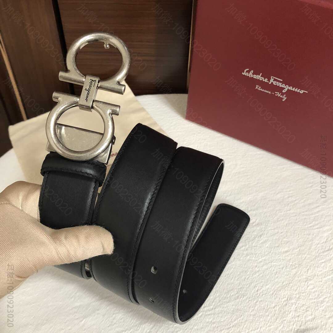 Ferragamo菲拉格慕男款Vintage复古双圈金属扣头层牛皮腰带35m...