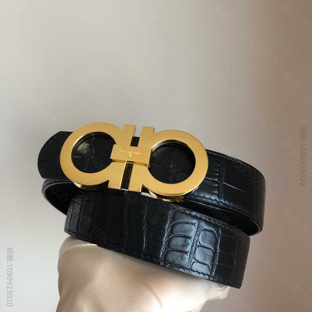 SalvatoreFerragamo菲拉格慕男士3.5cm双圈挂扣头层牛皮鳄...