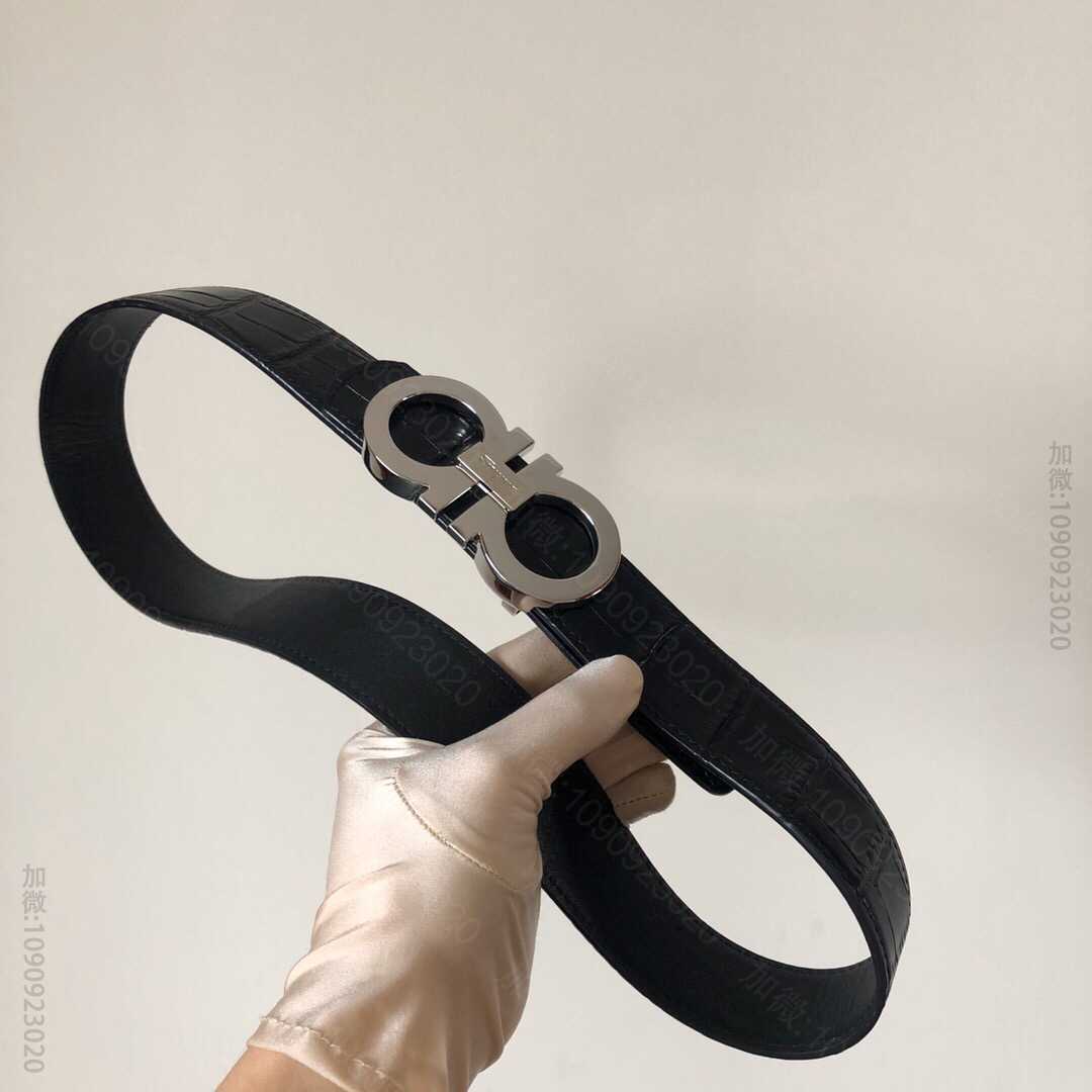 SalvatoreFerragamo菲拉格慕男士3.5cm双圈挂扣头层牛皮鳄...