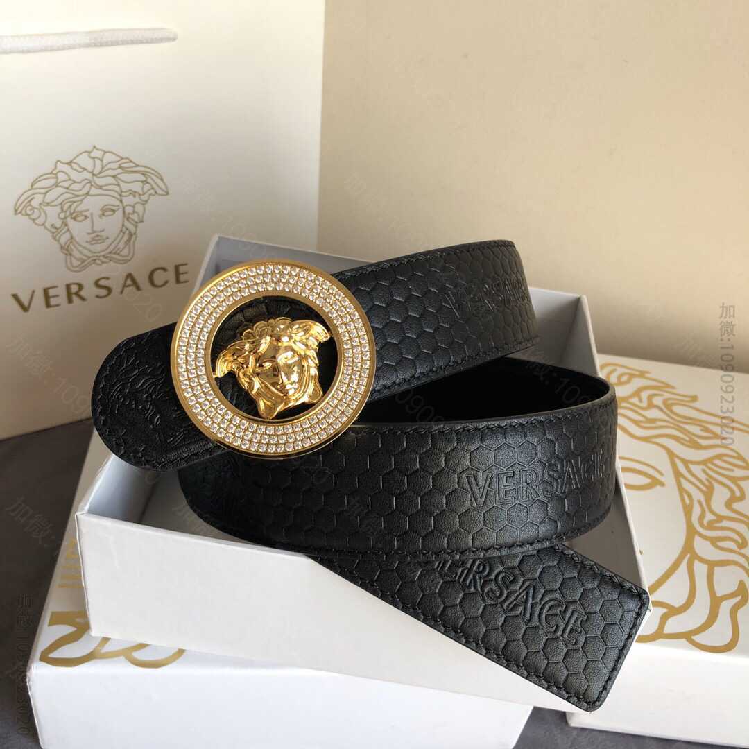 VERSACE范思哲男士黑色头层牛皮美杜莎标志腰带3.8cm