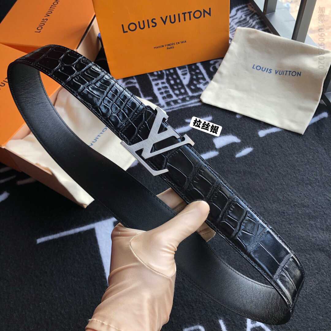 LV/路易威登 40毫米高级鳄鱼纹理进口牛皮经典五金腰带