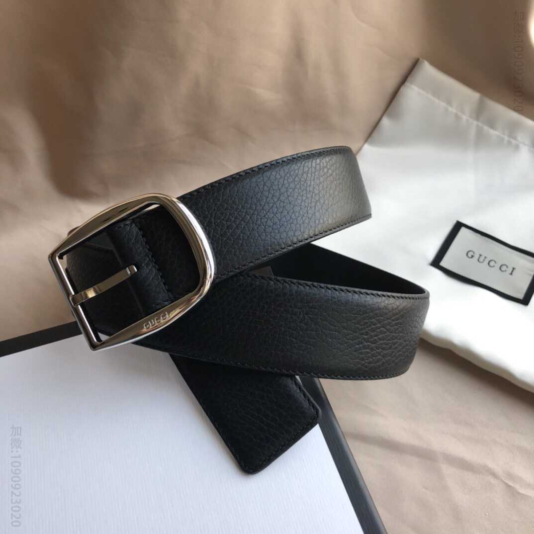 Gucci古驰GG牛皮印花荔枝针扣腰带4厘米