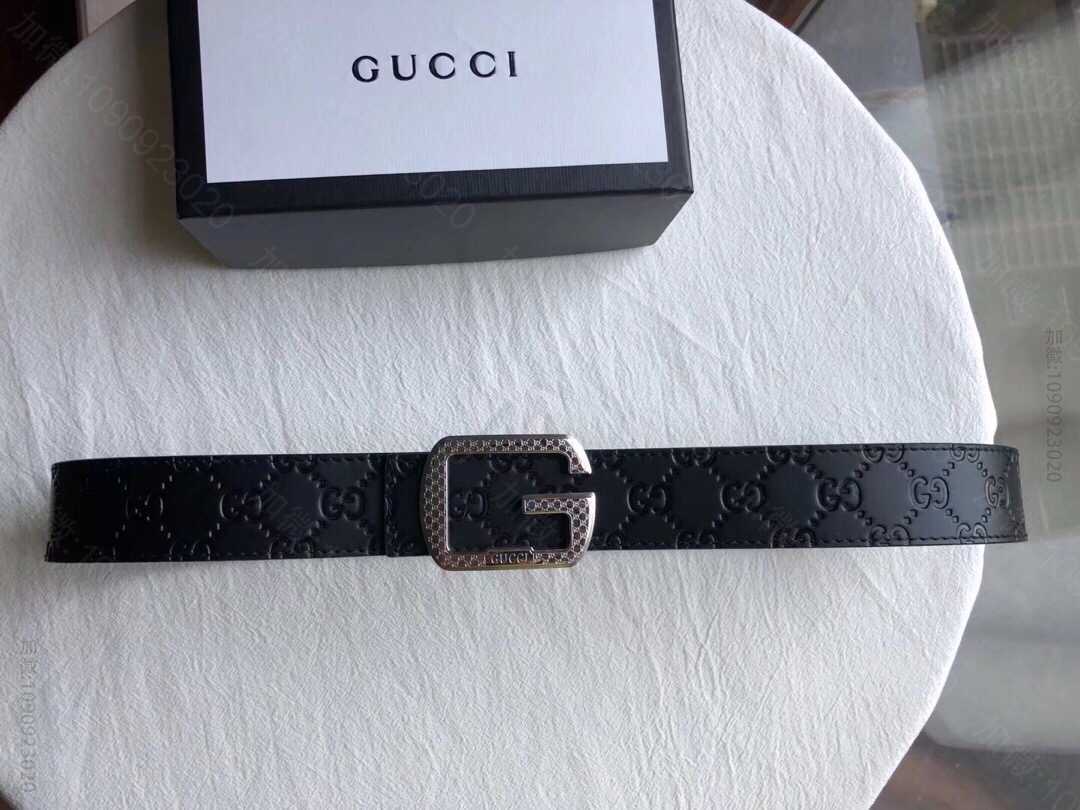 古驰(Gucci)精钢双G挂扣搭配牛皮压花腰带3.5cm