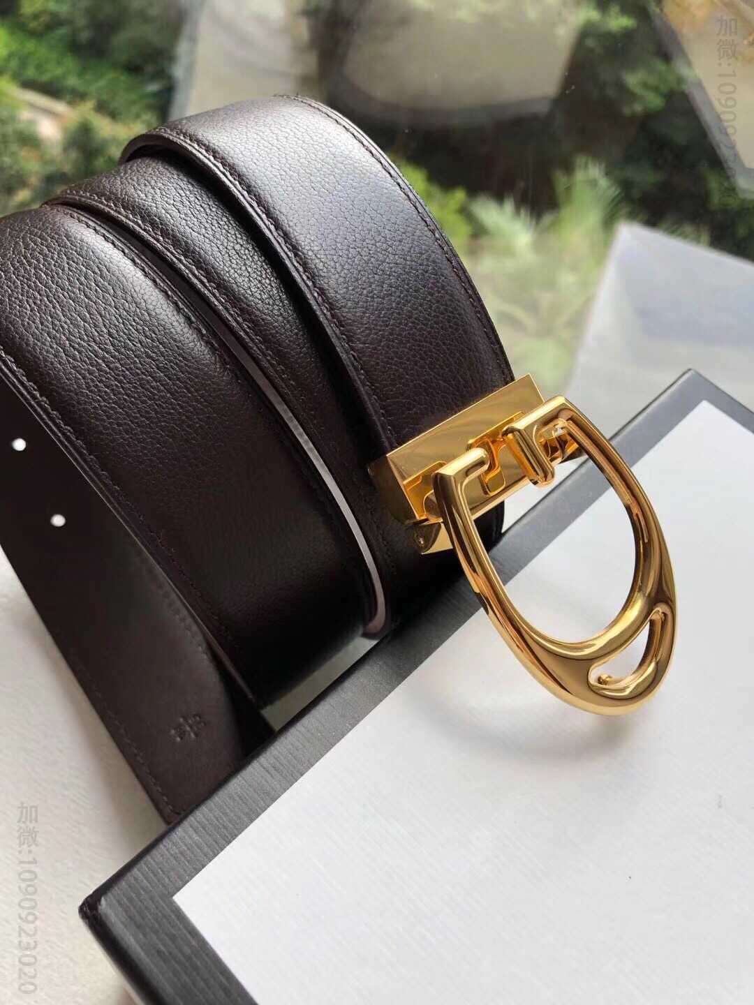 古驰(Gucci)精钢G字夹扣搭配头层牛皮羊纹理3.5cm腰带