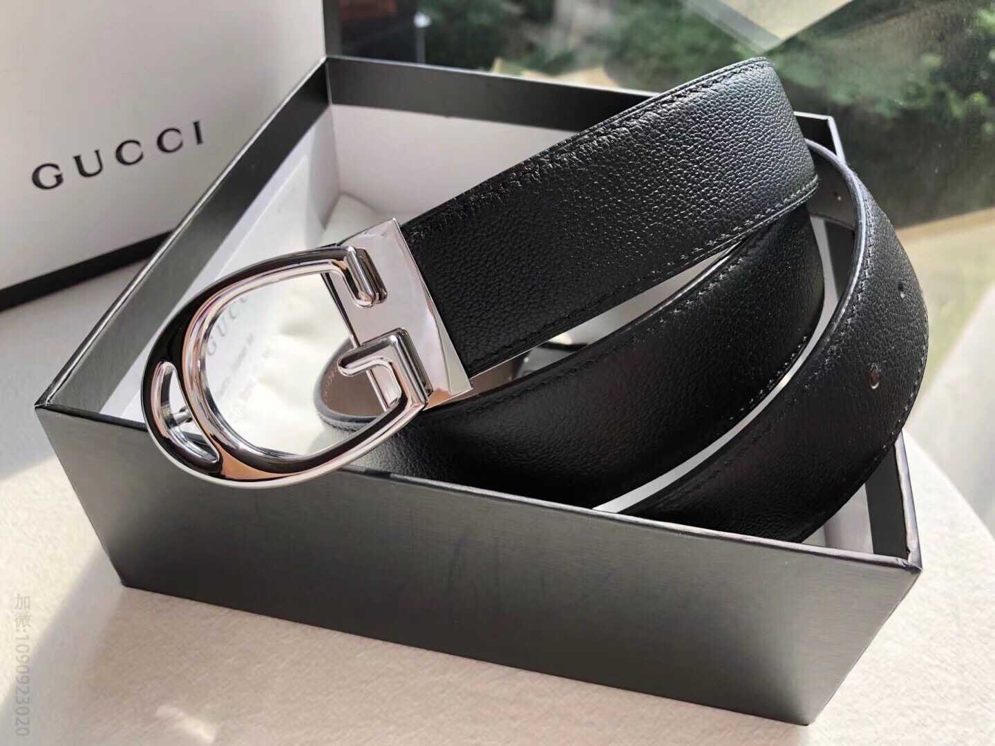 古驰(Gucci)精钢G字夹扣搭配头层牛皮羊纹理3.5cm腰带