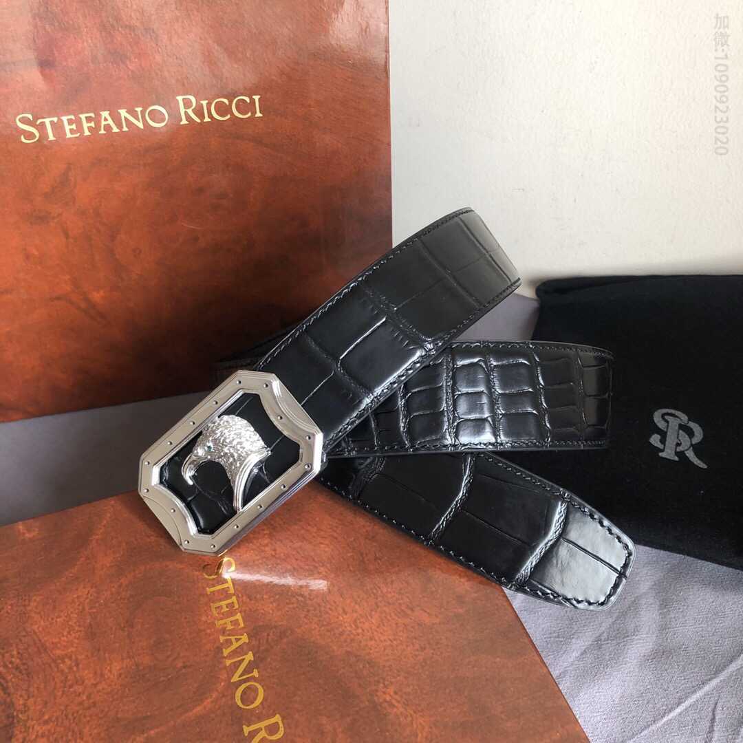STEFANORICCI史蒂芬.劳尼治专柜款精钢鹰头内穿金属扣3.8cm精仿鳄鱼皮腰带